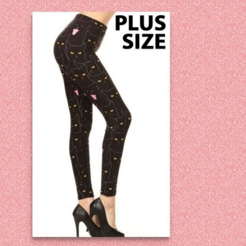 Cat Leggings Plus Size Black + Cat Gothic NEW Halloween Cat + Lover LAST PAIR